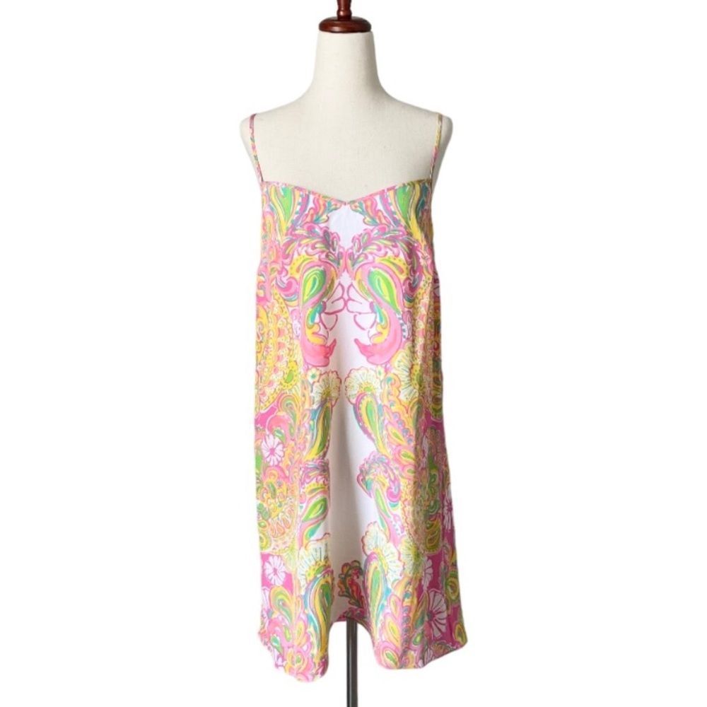 Lilly Pulitzer Hottie Pink Double Trouble Silk Slip Dress Racerback Large